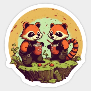 Cute Kawaii Redpanda Enjoying a Drink Sticker